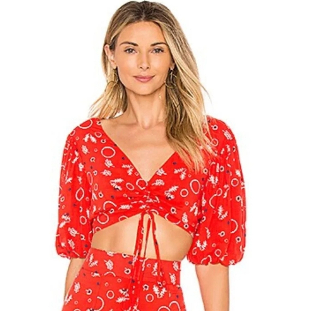 Free People Danni J Red Printed Top Size 10